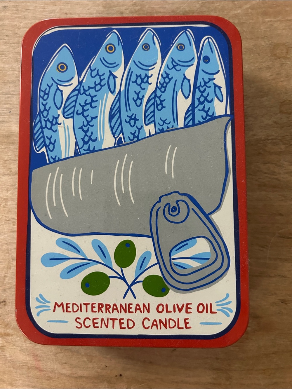Mediterranean Olive Oil Scented Candle Tin - Blue, Red, Green